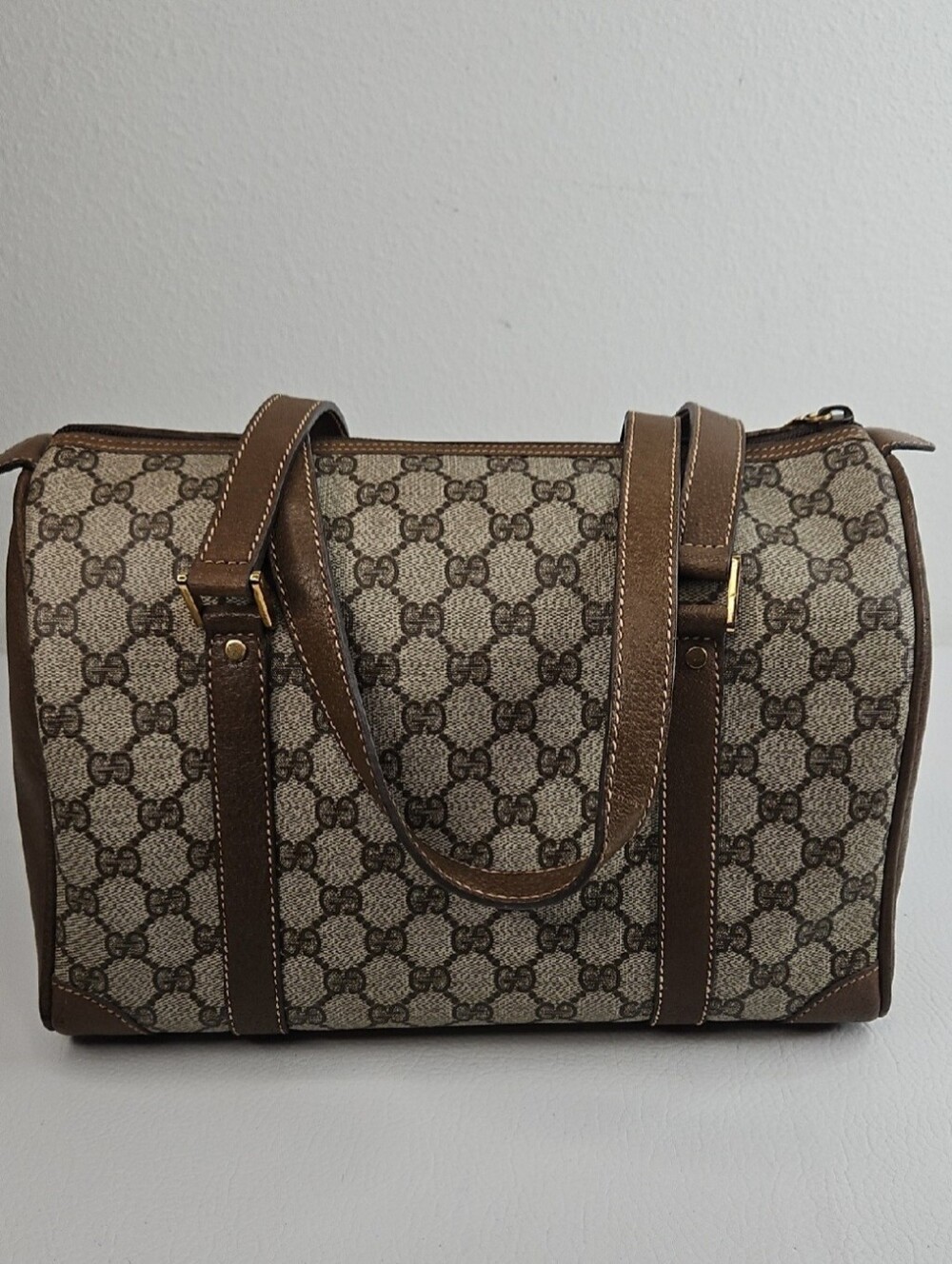 Authentic Gucci Monogram Supreme Classic Satchel Vintage Boston Handbag Purse - Picture 5 of 17